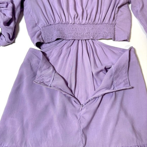 SKEMO NWT Lilac Purple Cut Out Bubble Sleeve Keyhole Mini Dress Size Medium $158 - Picture 11 of 12